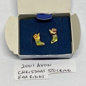 Vintage Avon Earrings Christmas Stocking 2001 Novelty Pierced Ears Stud‎ NIB